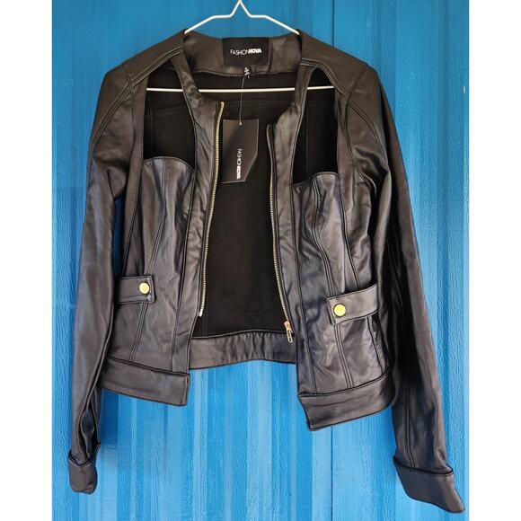 NWT Fashion Nova Faux Leather Jacket Size Medium - Picture 1 of 5